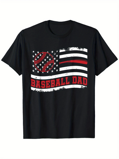 Men's Graphic T-Shirt Baseball Dad American Flag With Grunge Stripes And Baseball