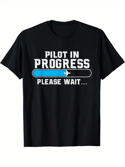 Men's Graphic T-Shirt Pilot In Progress Blue Loading Bar With Moving Airplane
