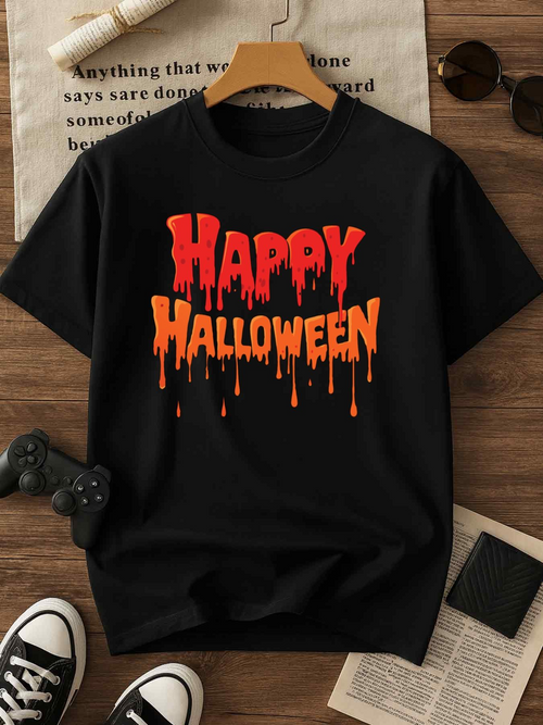 Men's Graphic T-Shirt Happy Halloween Dripping Blood Effect Festive Holiday Shirt