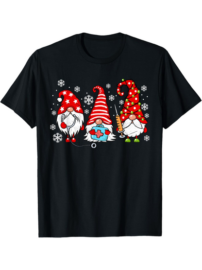 Men's Graphic T-Shirt Festive Snowy Scene With Three Red Hatted Christmas Gnomes Smiling Cheerfully Gnome