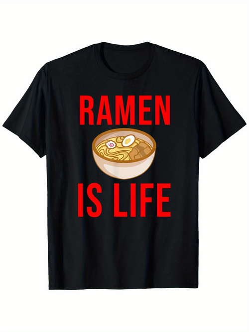 Men's Graphic T-Shirt Ramen Is Life Red Letters With Delicious Bowl Of Hot Ramen