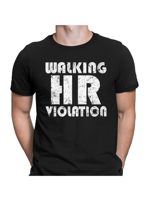 Men's Graphic T-Shirt Walking HR Violation Distressed White Bold Block Letter Print Shirt