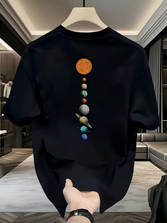 Men's Graphic T-Shirt Vivid Solar System Planets Lined Up On Black T Shirt