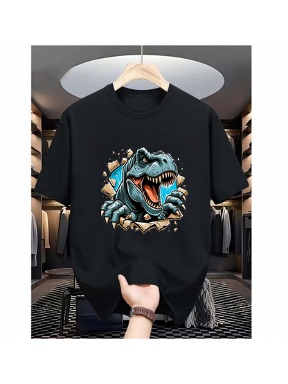 Men's Graphic T-Shirt Cartoon Fierce Dinosaur Breaking Through Stone Wall T Rex