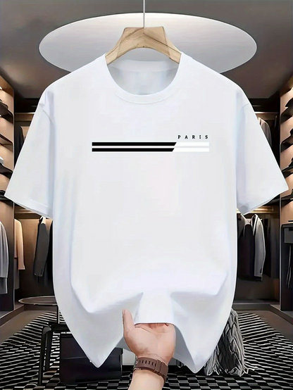 Men's Graphic T-Shirt Paris Elegant Black Stripes In Minimalist White Space Shirt