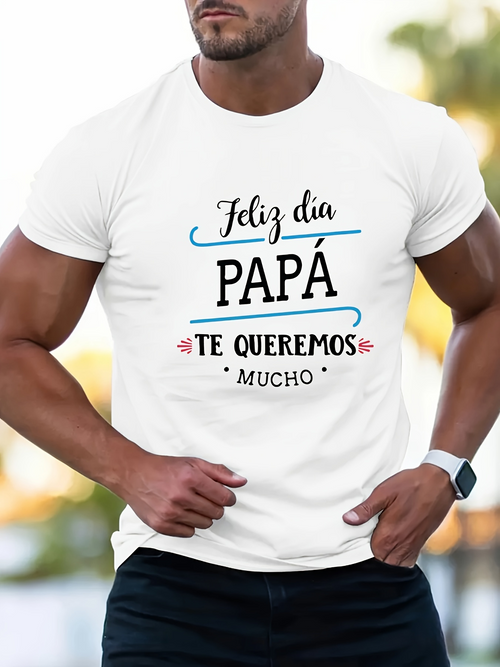 Men's Graphic T-Shirt Feliz Cumpleaños Papa Mens Cotton T-Shirt - Casual Round Neck Breathable Short Sleeve Tee with Spanish Quote Te Quiero Mucho Perfect Summer Gift for Grandpa Casual Attire Quote Tshirt