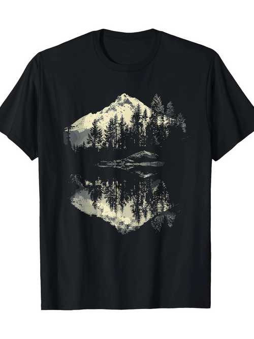 Men's Graphic T-Shirt Serene Reflections With Snow Capped Mountain Forest Trees And Calm Lake