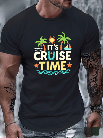 Men's Graphic T-Shirt Its Cruise Time With Palm Trees Sun And Waves Cruise