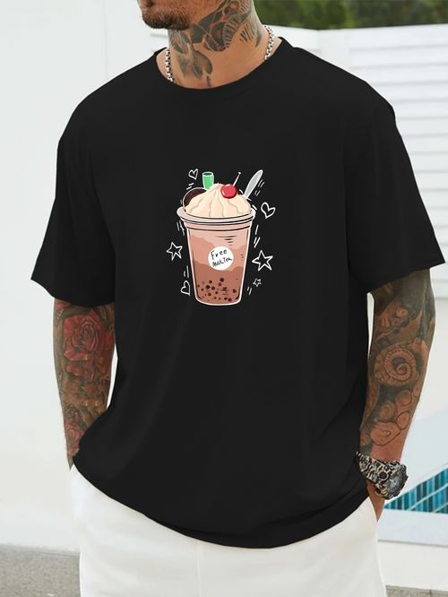 Men's Graphic T-Shirt Sweet Creamy Stars Surrounding Delicious Bubble Tea Cup