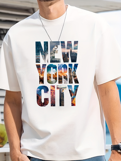 Men's Graphic T-Shirt Vivid Skyline Reflections Over Urban Buildings New York City