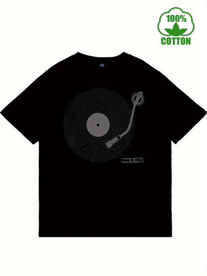 Men's Graphic T-Shirt Minimalist Spinning Lines With Tonearm On Vinyl Record