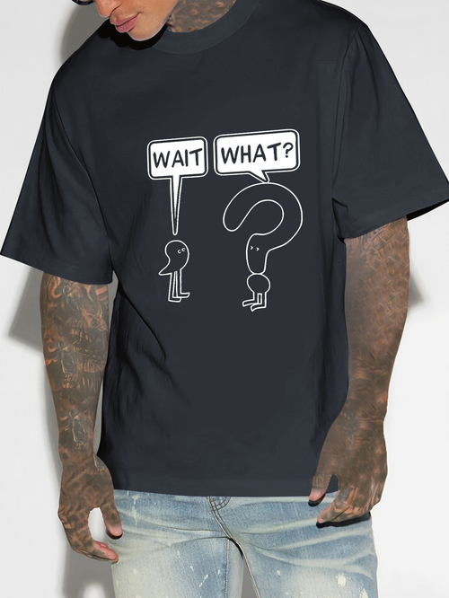 Men's Graphic T-Shirt Wait What Cartoon Characters With Speech Bubbles Standing In Conversation