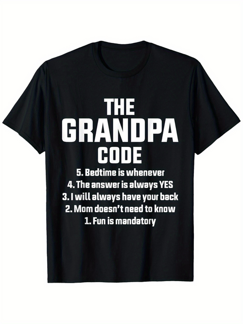 Men's Graphic T-Shirt The Grandpa Code With Bold White Fun Quote Print T Shirt
