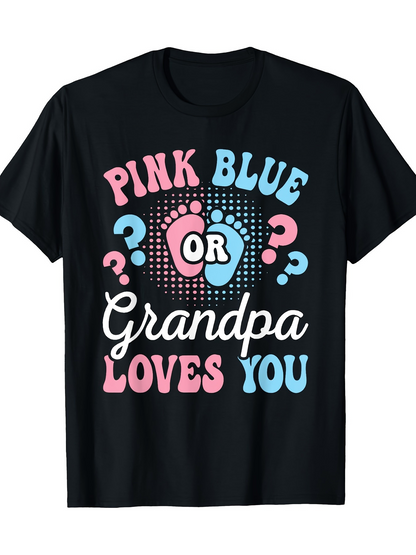 Men's Graphic T-Shirt Pink Blue Or Grandpa Loves You With Playful Footprints And Colorful Graphic Dots T Shirt