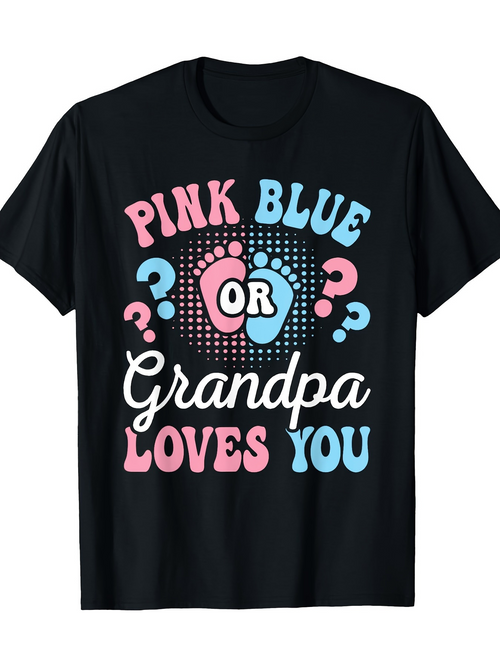 Men's Graphic T-Shirt Pink Blue Or Grandpa Loves You With Playful Footprints And Colorful Graphic Dots T Shirt