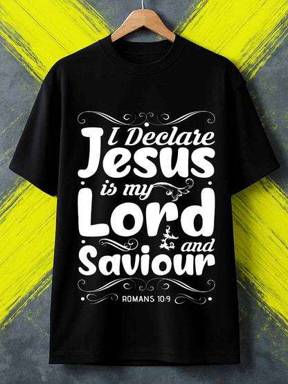 Men's Graphic T-Shirt I Declare Jesus Is My Lord And Saviour Surrounded By Flourishes Roman Cross
