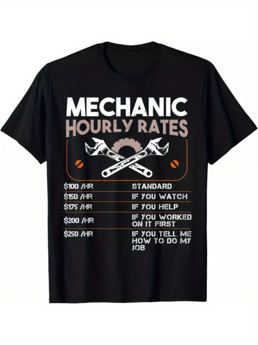 Men's Graphic T-Shirt Mechanic Hourly Rates Chart With Crossed Wrenches And Vintage Icons