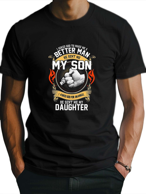 Men's Graphic T-Shirt Fist Bump Surrounded By Decorative Text With Angelic Wings Father And Son