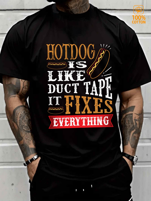 Men's Graphic T-Shirt Hotdog Is Like Duct Tape It Fixes Everything With Playful Sausage Graphic In Bold Letters Hotdog