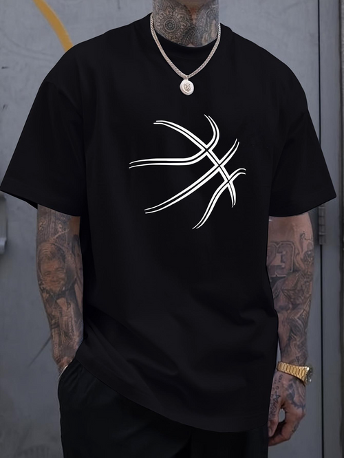 Men's Graphic T-Shirt Abstract White Lines Forming Modern Artistic Basketball