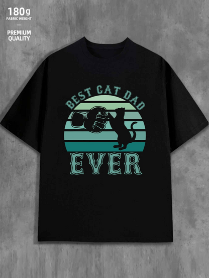 Men's Graphic T-Shirt Best Cat Dad Ever Silhouette Sunset With Reaching Hand And Cat