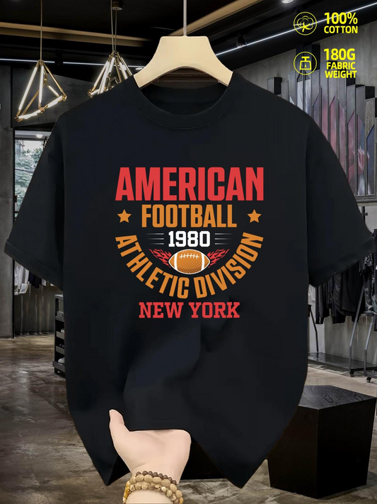 Men's Graphic T-Shirt American Football 1980 Patch Athletic Division With Orange Stars