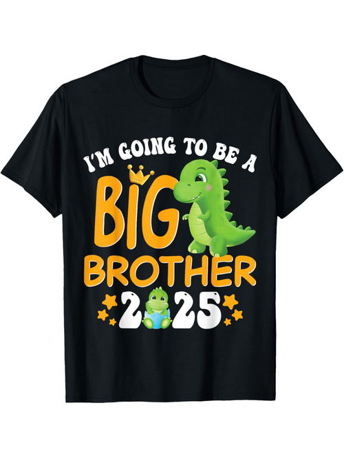 Men's Graphic T-Shirt Im Going To Be A Big Brother With Crown Stars And Cute Dinosaur