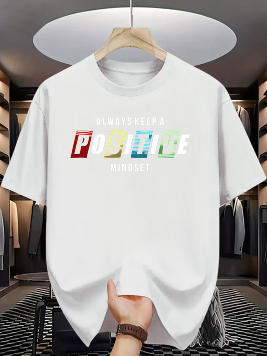 Men's Graphic T-Shirt Demonstrating Positive Energy Through Colorful Block Letters T Shirt