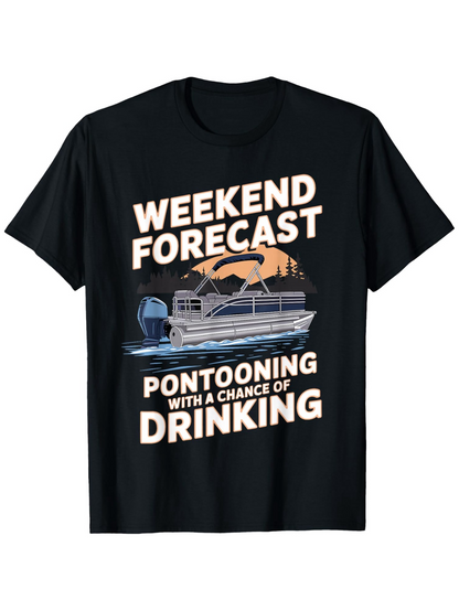 Men's Graphic T-Shirt Weekend Forecast Sunset Over Water Featuring Leisure Pontoon Boat