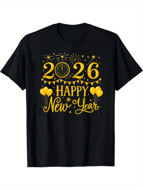 Men's Graphic T-Shirt 2026 Happy New Year Balloons And Fireworks Celebration Design