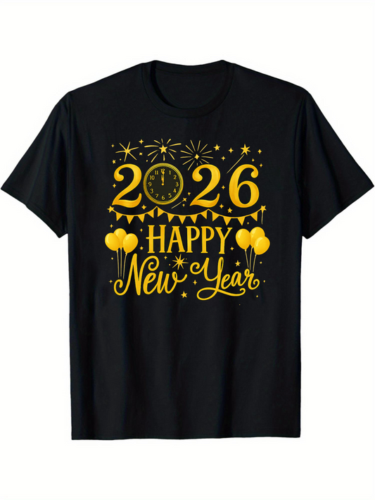 Men's Graphic T-Shirt 2026 Happy New Year Balloons And Fireworks Celebration Design