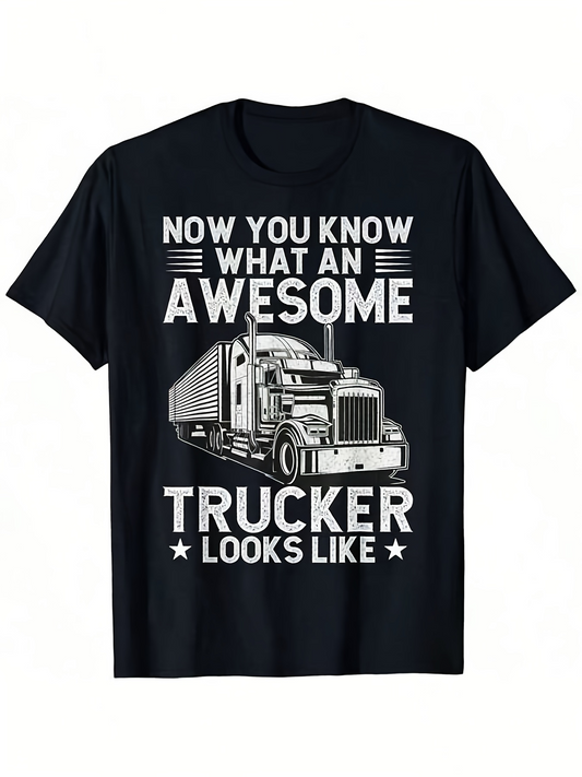 Men's Graphic T-Shirt Now You Know What An Awesome Trucker Looks Like Vintage Road Freight Truck