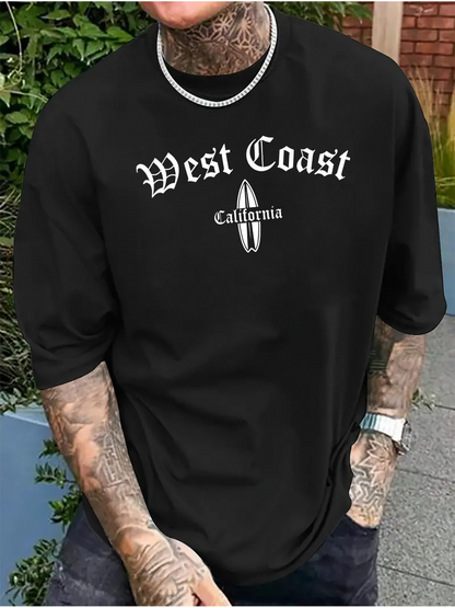 Men's Graphic T-Shirt West Coast California Vintage Surf Graphic Under Bold Lettering Surfboard