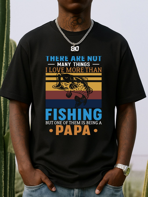 Men's Graphic T-Shirt There Are Not Many Things I Love More Than Fishing But One Of Them Is Being A Papa Retro Style With Jumping Fish Graphic Shirt