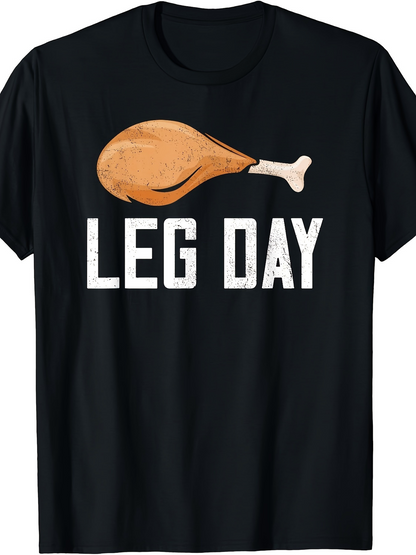 Men's Graphic T-Shirt Leg Day Grilled Chicken Drumstick Above Bold White Text