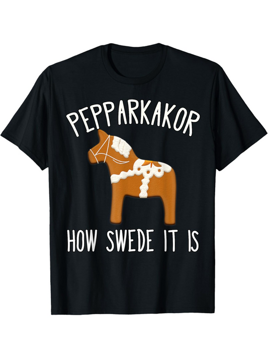 Men's Graphic T-Shirt Pepparkakor Horse With White Icing Accents Standing Under Playful Lettering