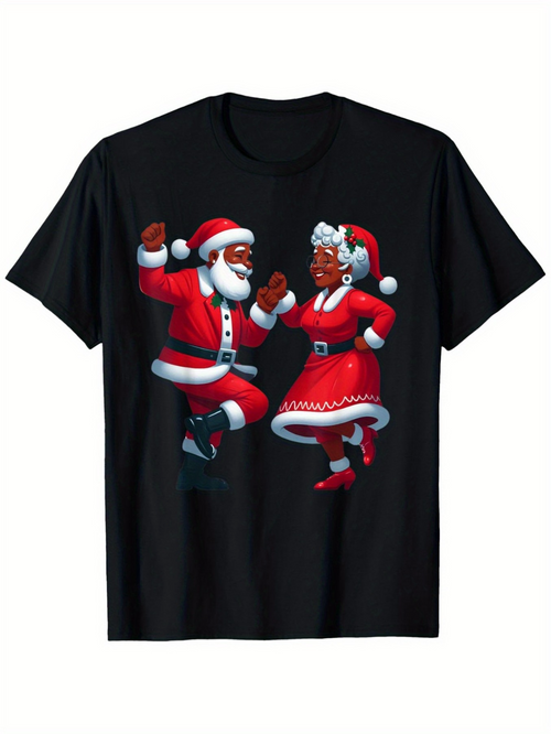 Men's Graphic T-Shirt Joyful Christmas Dancing Couple Santa Claus And Mrs Claus
