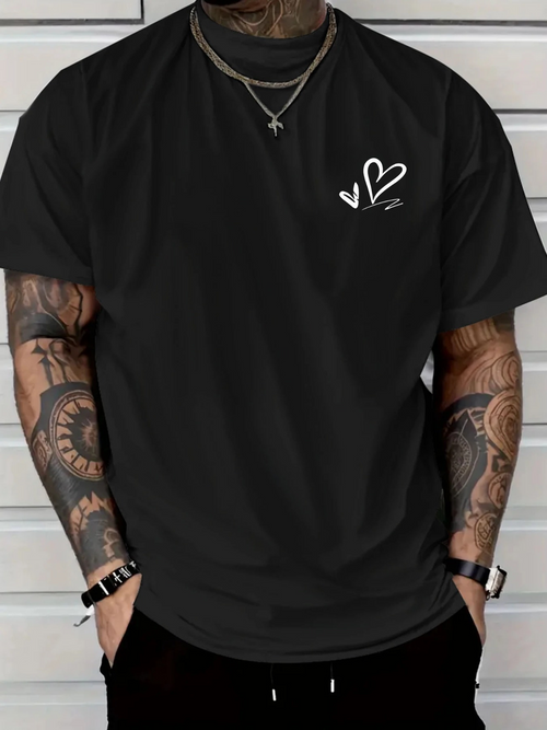 Men's Graphic T-Shirt Minimalist Heart Line Art With Handwritten Script Symbol On Black T Shirt