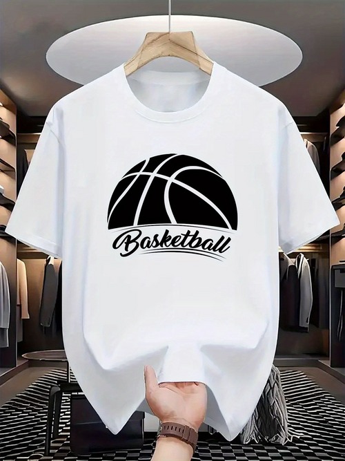 Men's Graphic T-Shirt Classic Court Lines Under Curved Lettering Basketball