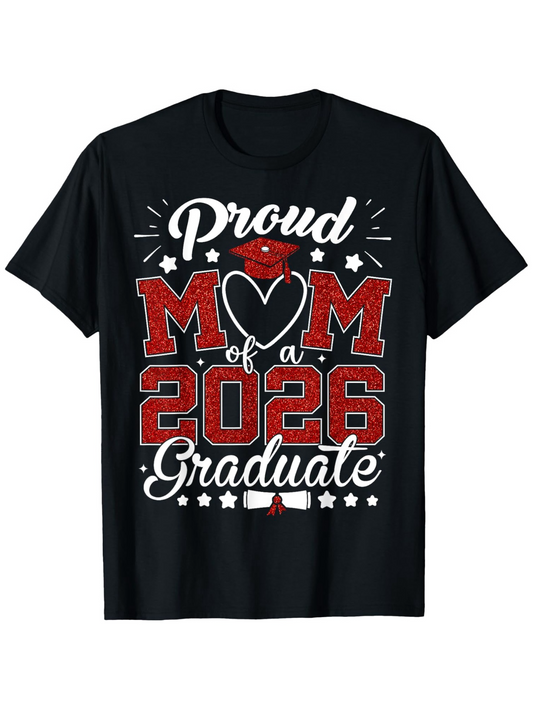 Men's Graphic T-Shirt Proud Of A 2026 Graduate Festive Stars With Red Glitter Accents On Black Shirt