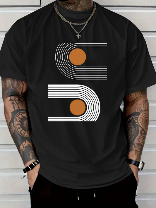 Men's Graphic T-Shirt Minimalist Retro Circles With Geometric White Lines Orange Dot Design