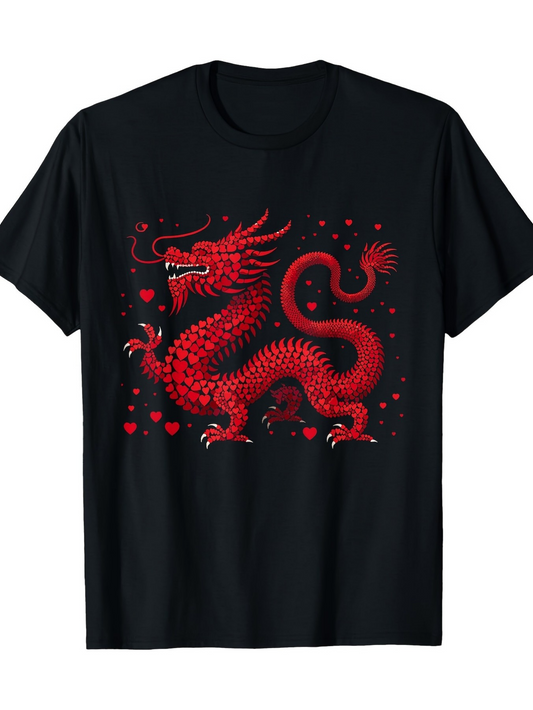 Men's Graphic T-Shirt Red Scales With Fiery Spirit Among Floating Clouds Chinese Dragon