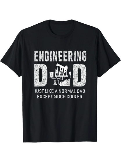 Men's Graphic T-Shirt Engineering Dad With White Chalk Scribble Lettering And Workshop Tools On Black T Shirt