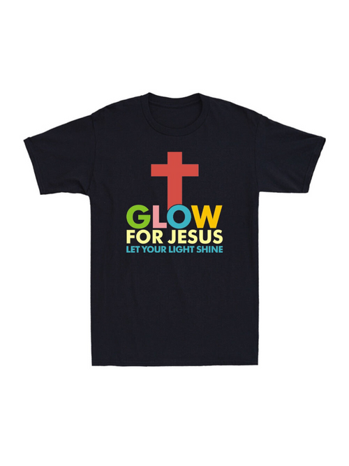 Men's Graphic T-Shirt Glow For Jesus Shining Red Cross Among Vibrant Lettering On Shirt