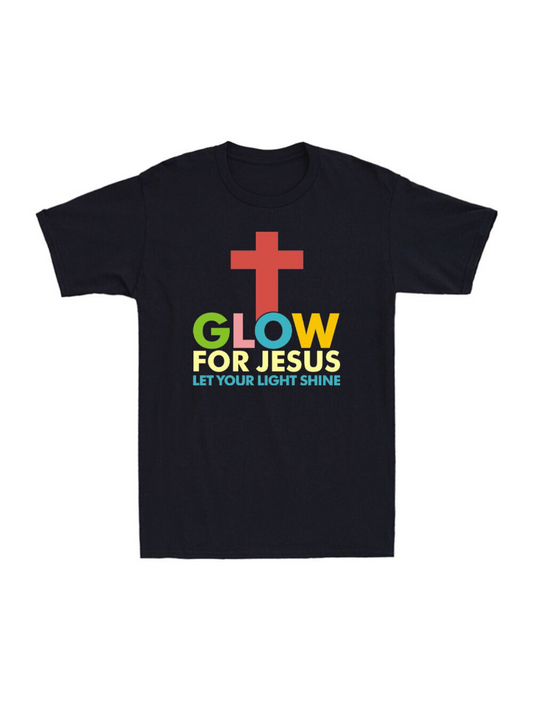 Men's Graphic T-Shirt Glow For Jesus Shining Red Cross Among Vibrant Lettering On Shirt