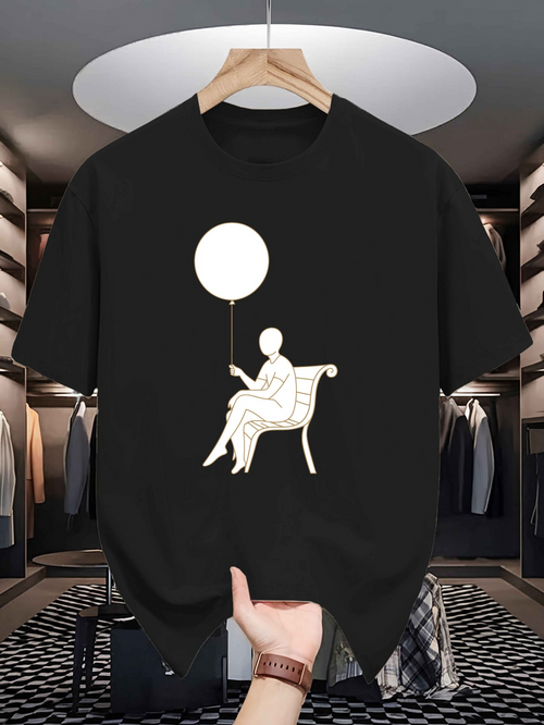 Men's Graphic T-Shirt Minimalist Art Chair With White Balloon Under Moonlit Night Person