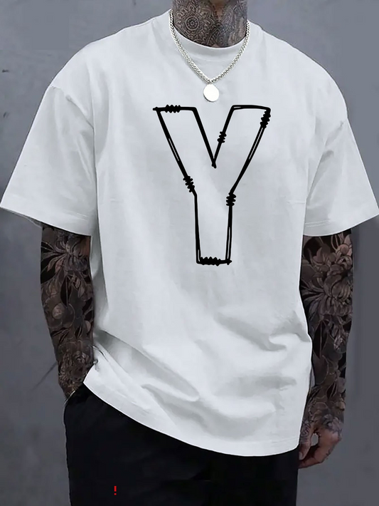 Men's Graphic T-Shirt Hand Drawn Outline Letter With Bold Sketchy Style Y