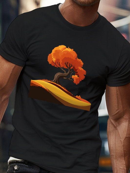 Men's Graphic T-Shirt Golden Autumn Hills With Vivid Orange Leaves Surrounding Lone Tree