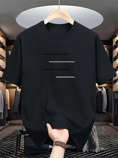 Men's Graphic T-Shirt Minimalist Lines On Solid Black Cotton T Shirt