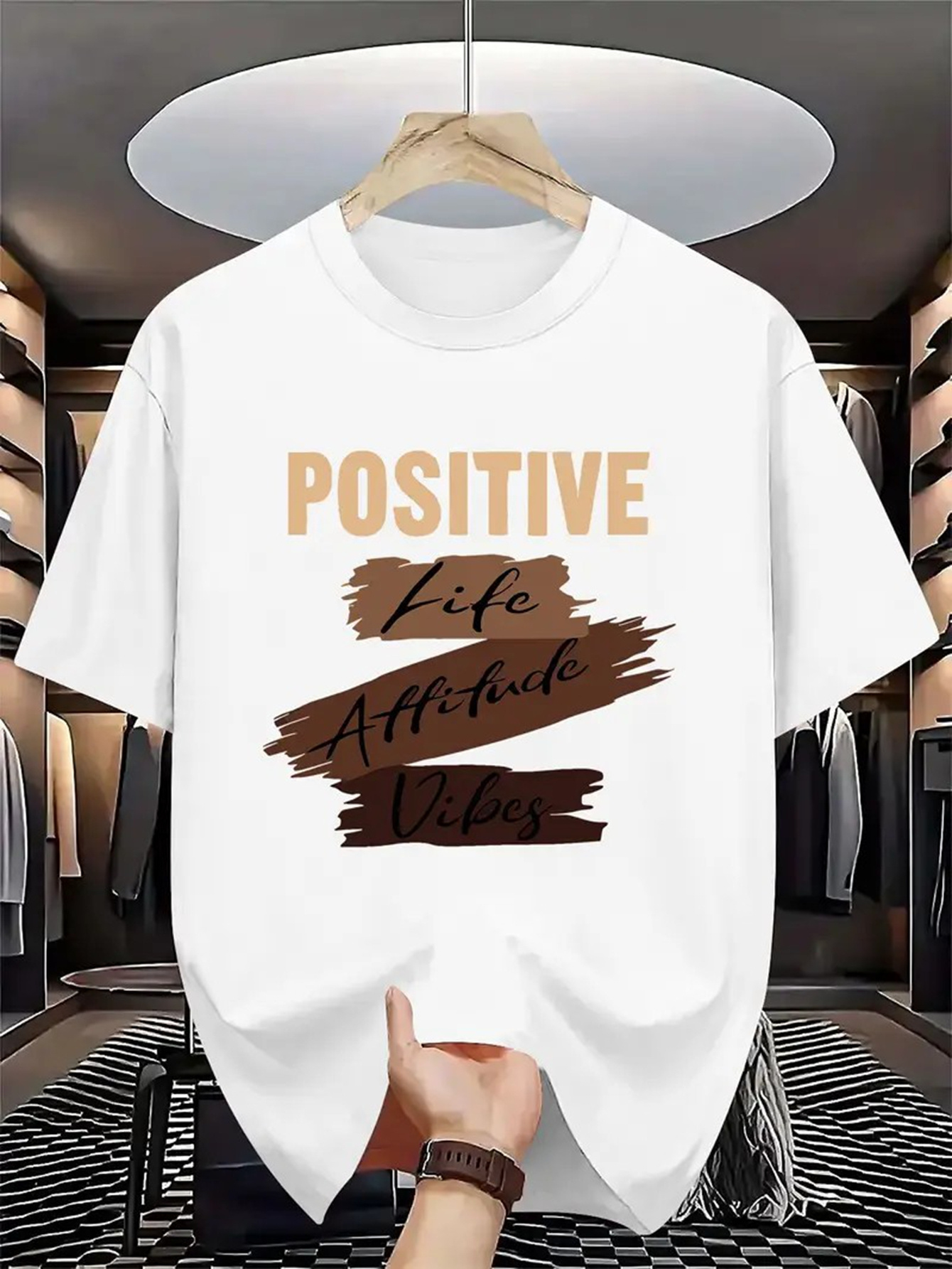 Men's Graphic T-Shirt Positive Life Attitude Vibes With Earthy Painted Brushstroke Graphics